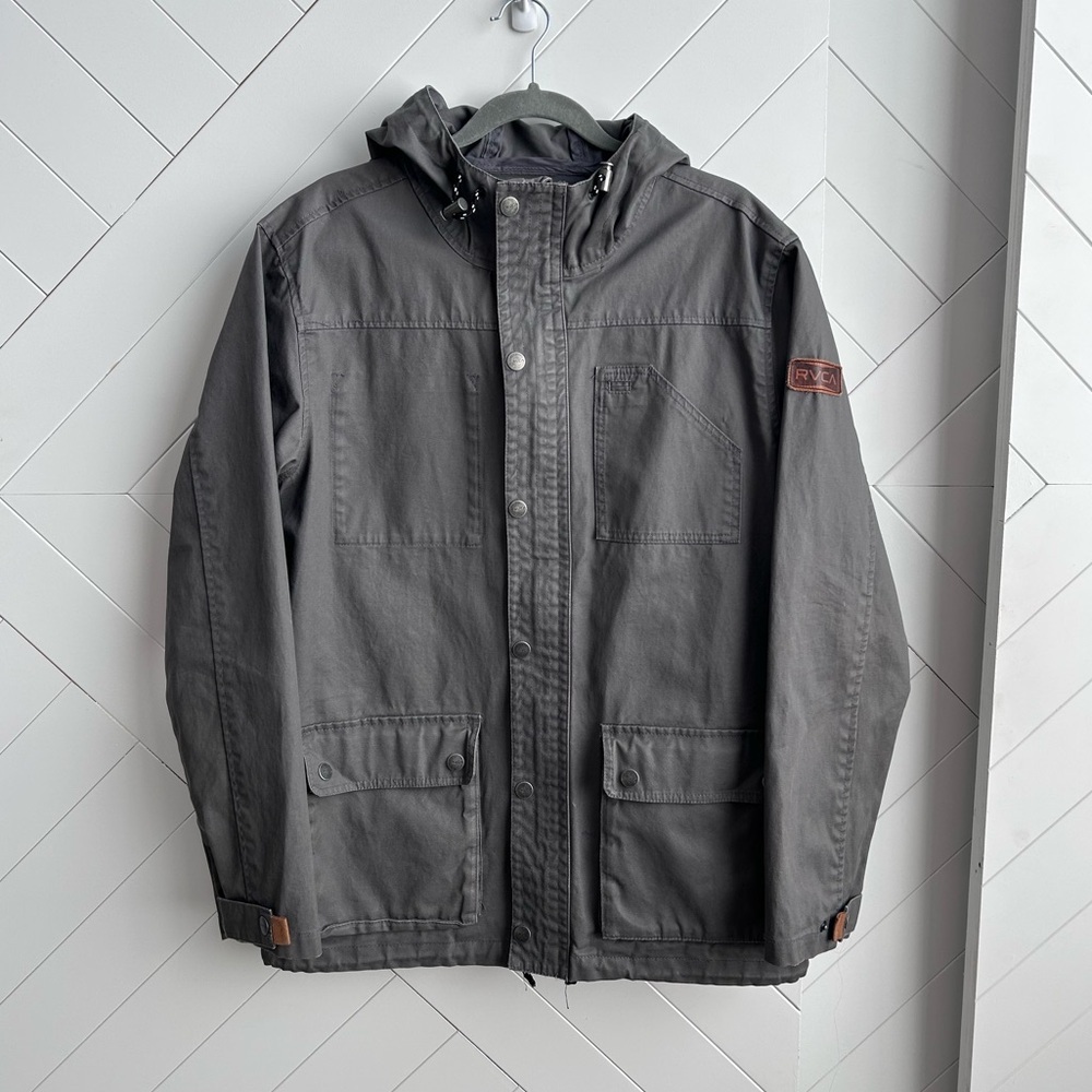 Men's RVCA military style Gray Hooded Jacket size medium